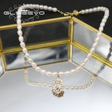 Freshwater Pearls Zircon Long Chain Necklace Women Jewelry GN0414