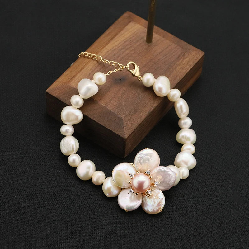 Tahitian Baroque Pearl Flowers Pendant Bracelet for Women