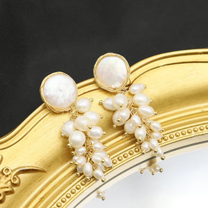 Grape String Natural Pearls Stud Earrings Women's Jewelry Birthday