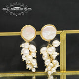Grape String Natural Pearls Stud Earrings Women's Jewelry Birthday