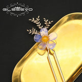 Yellow Opal Flowers Hairpins Jewelry For Women Anniversary Gift