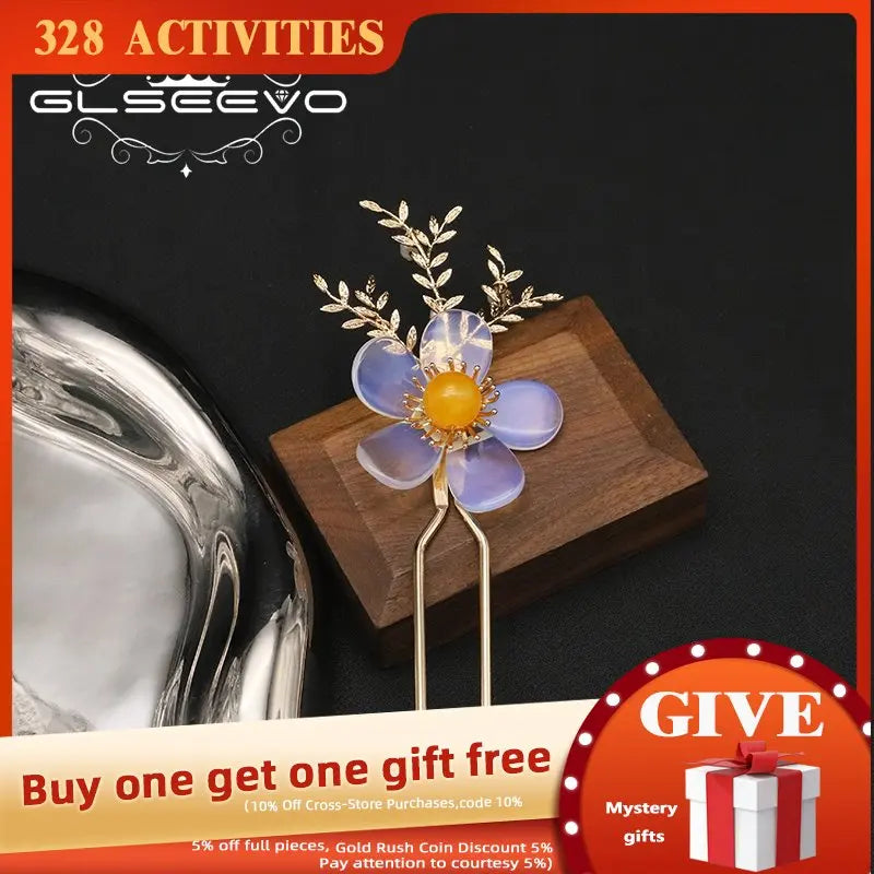 Yellow Opal Flowers Hairpins Jewelry For Women Anniversary Gift