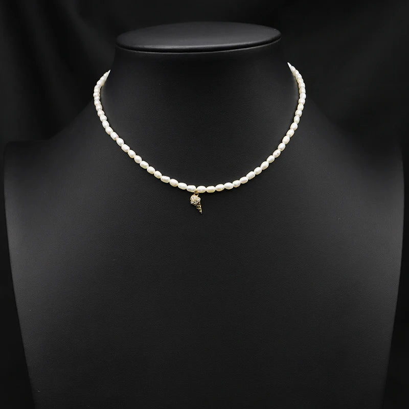 Zircon Golden Ice Cream Freshwater Pearls Necklace