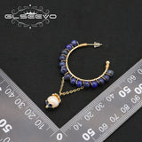 Lapis Lazuli Cloisonne Long Dangle Earrings Vintage Jewelry