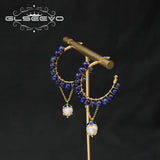 Lapis Lazuli Cloisonne Long Dangle Earrings Vintage Jewelry