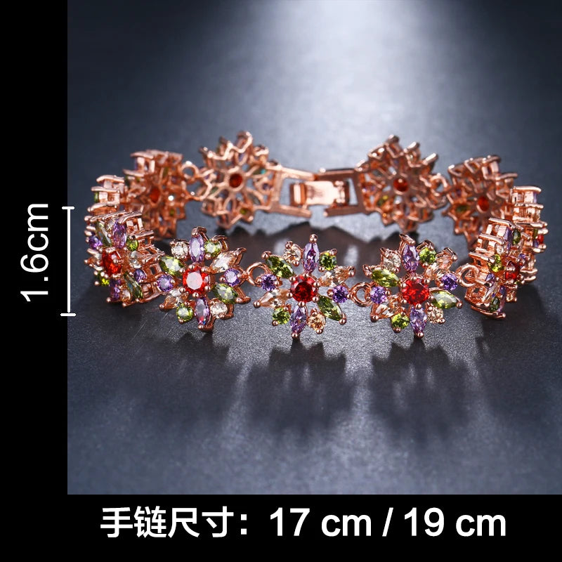 Multicolor Stone Zirconia Flower Bangles for Women Party