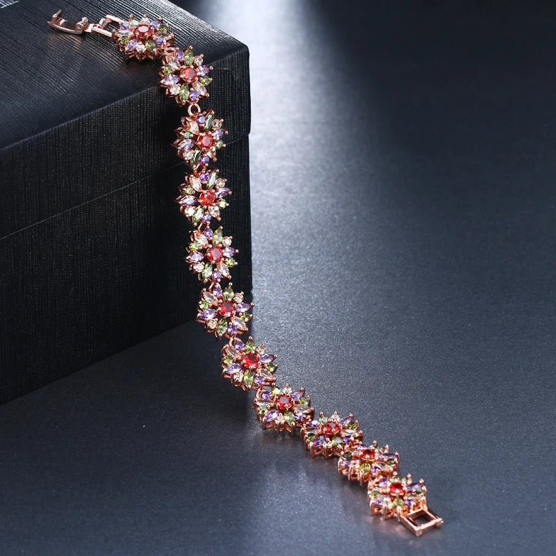 Multicolor Stone Zirconia Flower Bangles for Women Party