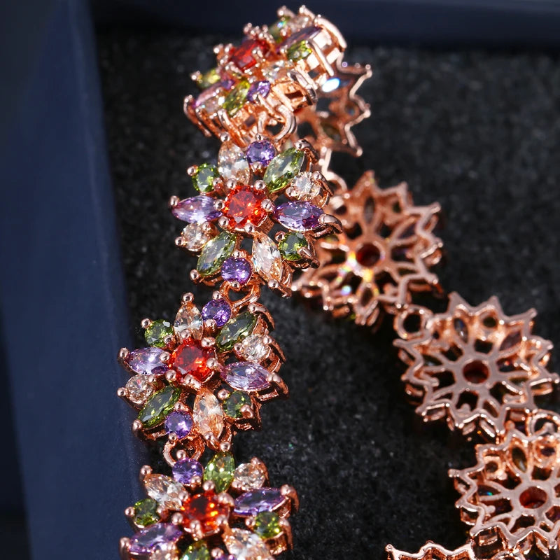 Multicolor Stone Zirconia Flower Bangles for Women Party