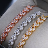 Leaf Charm Zirconia Box Chain Bracelet For Women