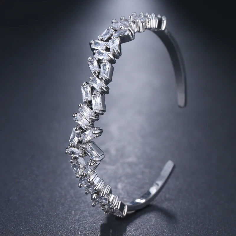 Zircon Bracelet Cuff Baguette Party Wedding Jewelry For Women