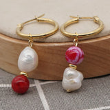 Baroque Pearl Drop Dangle Earrings Stainless Steel Natural Stone Ear Ring