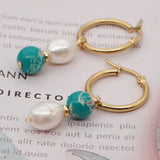 Baroque Pearl Drop Dangle Earrings Stainless Steel Natural Stone Ear Ring