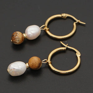 Baroque Pearl Drop Dangle Earrings Stainless Steel Natural Stone Ear Ring
