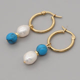 Baroque Pearl Drop Dangle Earrings Stainless Steel Natural Stone Ear Ring