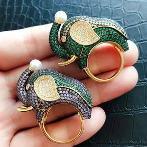 Elephant Charm Zircon Statement Ring Bohemian Beach Jewelry