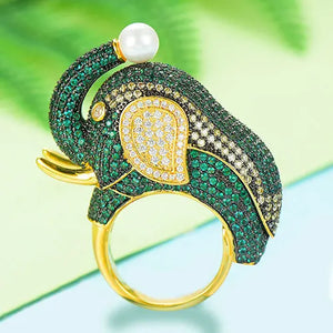 Elephant Charm Zircon Statement Ring Bohemian Beach Jewelry