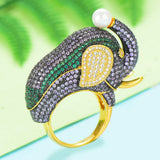 Elephant Charm Zircon Statement Ring Bohemian Beach Jewelry