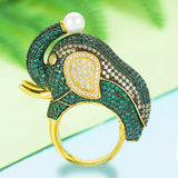 Elephant Charm Zircon Statement Ring Bohemian Beach Jewelry