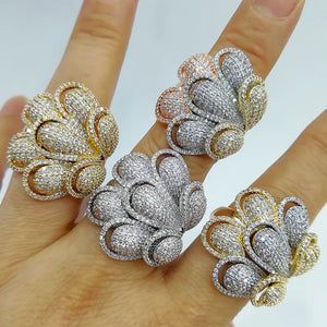 Peacock Tail Statement Rings Zircon CZ Bridal Engagement Wedding Jewelry