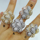 Peacock Tail Statement Rings Zircon CZ Bridal Engagement Wedding Jewelry