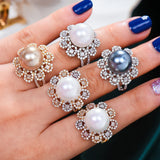 Pearl Statement Rings for Women Wedding CZ Cocktail Finger Rings