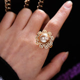 Pearl Statement Rings for Women Wedding CZ Cocktail Finger Rings