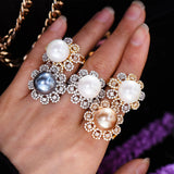 Pearl Statement Rings for Women Wedding CZ Cocktail Finger Rings