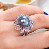 Pearl Statement Rings for Women Wedding CZ Cocktail Finger Rings