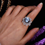 Pearl Statement Rings for Women Wedding CZ Cocktail Finger Rings