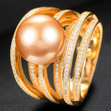 Twist Pearl Statement Rings Cubic Zircon Finger Ring Beads Charm