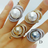 Twist Pearl Statement Ring Women Cubic Zircon Beads Charm Bohemian Beach Jewelry