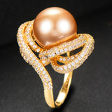 Twist Pearl Statement Ring Women Cubic Zircon Beads Charm Bohemian Beach Jewelry
