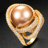 Twist Pearl Statement Ring Women Cubic Zircon Beads Charm Bohemian Beach Jewelry