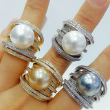 Twist Pearl Statement Rings Cubic Zircon Finger Ring Beads Charm