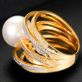 Twist Pearl Statement Rings Cubic Zircon Finger Ring Beads Charm