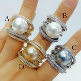 Twist Pearl Statement Rings Cubic Zircon Finger Ring Beads Charm