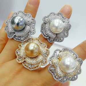 Flower Pearl Statement Rings Bohemian Beach Jewelry