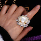 Flower Pearl Statement Rings Bohemian Beach Jewelry