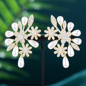 CZ Flower Stud Earrings Crystal Blossom Statement Brincos Bijoux