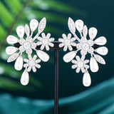 CZ Flower Stud Earrings Crystal Blossom Statement Brincos Bijoux