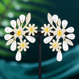 CZ Flower Stud Earrings Crystal Blossom Statement Brincos Bijoux