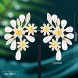 CZ Flower Stud Earrings Crystal Blossom Statement Brincos Bijoux