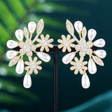 CZ Flower Stud Earrings Crystal Blossom Statement Brincos Bijoux