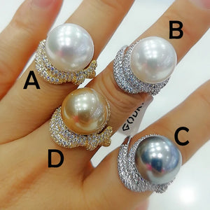 Twist Pearl Statement Rings for Women Cubic Zircon Finger Rings