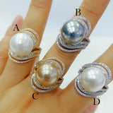 Twist Pearl Statement Rings Women Cubic Zircon Beads Charm Ring