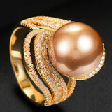 Twist Pearl Statement Rings Women Cubic Zircon Beads Charm Ring