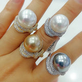 Twist Pearl Statement Rings for Women Cubic Zircon Finger Rings
