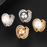Twist Pearl Statement Rings Women Cubic Zircon Beads Charm Ring