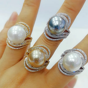 Twist Pearl Statement Rings Women Cubic Zircon Beads Charm Ring