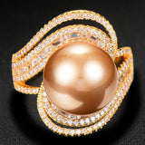 Twist Pearl Statement Rings Women Cubic Zircon Beads Charm Ring